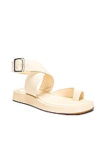 GIA BORGHINI x RHW Toe Ring Wrap Canvas Flat Sandal in Cream, view 2, click to view large image.
