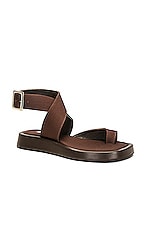 GIA BORGHINI x RHW Toe Ring Wrap Canvas Flat Sandal in Chocolate, view 2, click to view large image.