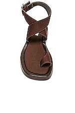 GIA BORGHINI x RHW Toe Ring Wrap Canvas Flat Sandal in Chocolate, view 4, click to view large image.