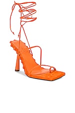 GIA BORGHINI x RHW Tall Lace Up Sandal in Orange, view 2, click to view large image.