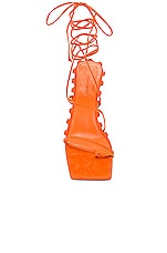 GIA BORGHINI x RHW Tall Lace Up Sandal in Orange, view 4, click to view large image.