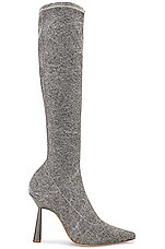 GIA BORGHINI X RHW Knee High Boot in Anthracite Denim, view 1, click to view large image.