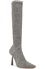 GIA BORGHINI X RHW Knee High Boot in Anthracite Denim, view 2, click to view large image.