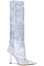 GIA BORGHINI X RHW Folded Knee High Boot in Blue Jeans, view 1, click to view large image.