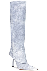 GIA BORGHINI X RHW Folded Knee High Boot in Blue Jeans, view 2, click to view large image.