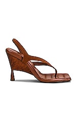 GIA BORGHINI x RHW Thong Wedge Sandal in Caramel, view 1, click to view large image.