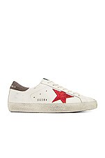 Golden Goose Super Star Shoe in White, Red, & Dark Grey, view 1, click to view large image.