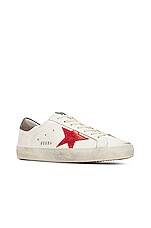 Golden Goose Super Star Shoe in White, Red, & Dark Grey, view 2, click to view large image.