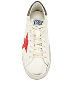 Golden Goose Super Star Shoe in White, Red, & Dark Grey, view 4, click to view large image.