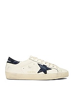 Golden Goose Super Star Shoe in Beige & Night Blue, view 1, click to view large image.