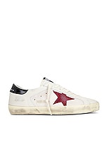 Golden Goose Super Star Leather Star in White, Pomegranate, & Black, view 1, click to view large image.