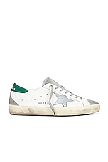 Golden Goose Super Star Leather Suede Toe in White, Grey, & Green, view 1, click to view large image.