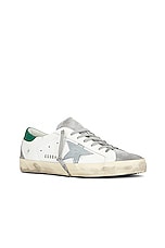 Golden Goose Super Star Leather Suede Toe in White, Grey, & Green, view 2, click to view large image.
