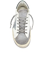 Golden Goose Super Star Leather Suede Toe in White, Grey, & Green, view 4, click to view large image.