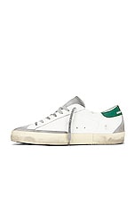 Golden Goose Super Star Leather Suede Toe in White, Grey, & Green, view 5, click to view large image.