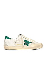 Golden Goose Super Star Nylon And Nappa Leather Star in White, Green, & Ice, view 1, click to view large image.