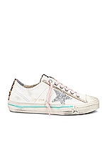 Golden Goose V-star 2 Sneaker in White, Silver, & Beige Brown Leopard, view 1, click to view large image.