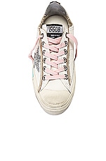Golden Goose V-star 2 Sneaker in White, Silver, & Beige Brown Leopard, view 4, click to view large image.