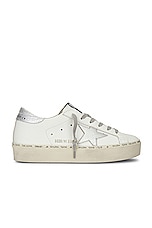 Golden Goose Hi Star Leather Upper Sneaker in White & Silver, view 1, click to view large image.