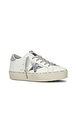 Golden Goose Hi Star Leather Upper Sneaker in White & Silver, view 2, click to view large image.