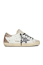 Golden Goose Super Star Leather Sneaker in Optic White, Seed Pearl, Black & Gold, view 1, click to view large image.