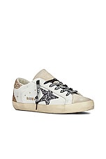 Golden Goose Super Star Leather Sneaker in Optic White, Seed Pearl, Black & Gold, view 2, click to view large image.