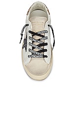 Golden Goose Super Star Leather Sneaker in Optic White, Seed Pearl, Black & Gold, view 4, click to view large image.
