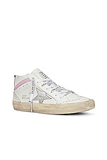 Golden Goose Mid Star Leather Upper Sneaker in White, Silver, & Pink, view 2, click to view large image.