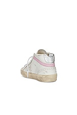 Golden Goose Mid Star Leather Upper Sneaker in White, Silver, & Pink, view 3, click to view large image.