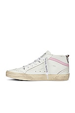 Golden Goose Mid Star Leather Upper Sneaker in White, Silver, & Pink, view 5, click to view large image.