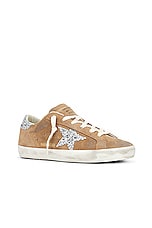 Golden Goose Super Star Suede Sneaker in Tabacco & Silver, view 2, click to view large image.