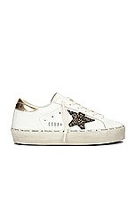 Golden Goose Hi Star Glitter Sneaker in White, Black Gold, & Gold, view 1, click to view large image.