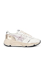 Golden Goose Running Sole Net Upper Sneaker in White, Orchid Hush, & Platinum, view 1, click to view large image.