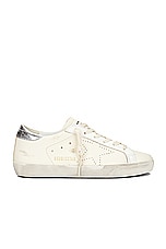 Golden Goose Super Star Sneaker in Beige & Silver, view 1, click to view large image.