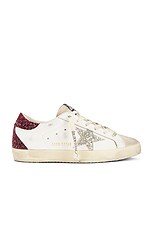 Golden Goose Super-star Sneaker in White, Bordeaux, & Silver