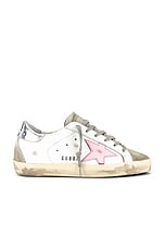 Golden Goose Superstar Sneaker in White, Ice, Orchid Pink, & Silver, view 1, click to view large image.