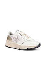 Golden Goose Running Sneaker in White, Orchid Hush, & Platinum, view 2, click to view large image.