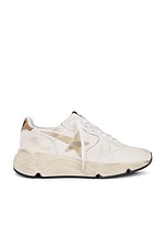 Golden Goose Running Sneaker in White, Gold, & Beige, view 1, click to view large image.