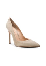 Gianvito Rossi Suede Gianvito Heels in Camel, view 2, click to view large image.
