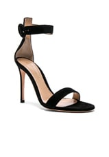 Gianvito Rossi Suede Portofino Heels in Black, view 2, click to view large image.