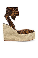 Gianvito Rossi Wrap Around Wedge in Almond Leopard Print & Natural, view 1, click to view large image.