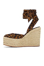 Gianvito Rossi Wrap Around Wedge in Almond Leopard Print & Natural, view 5, click to view large image.