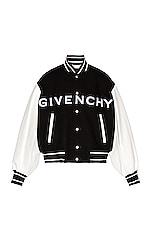 Givenchy Wool &amp; Leather Varsity Jacket in Black, view 1, click to view large image.
