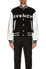 Givenchy Wool &amp; Leather Varsity Jacket in Black, view 3, click to view large image.