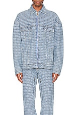 Givenchy Oversized Fit 4g Rivet Zip Denim Jacket in Light Blue, view 3, click to view large image.