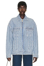 Givenchy Oversized Fit 4g Rivet Zip Denim Jacket in Light Blue, view 1, click to view large image.