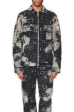 Givenchy Oversized Fit 4g Rivet Zip Denim Jacket in Black & Beige, view 4, click to view large image.