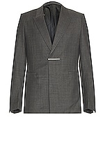 Givenchy Metal Bar Structured Blazer Jacket in Medium Grey, view 1, click to view large image.