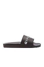Givenchy Polyurethane Slide Sandals in Black, view 1, click to view large image.