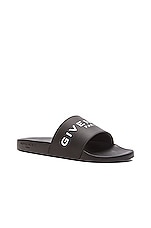 Givenchy Polyurethane Slide Sandals in Black, view 2, click to view large image.